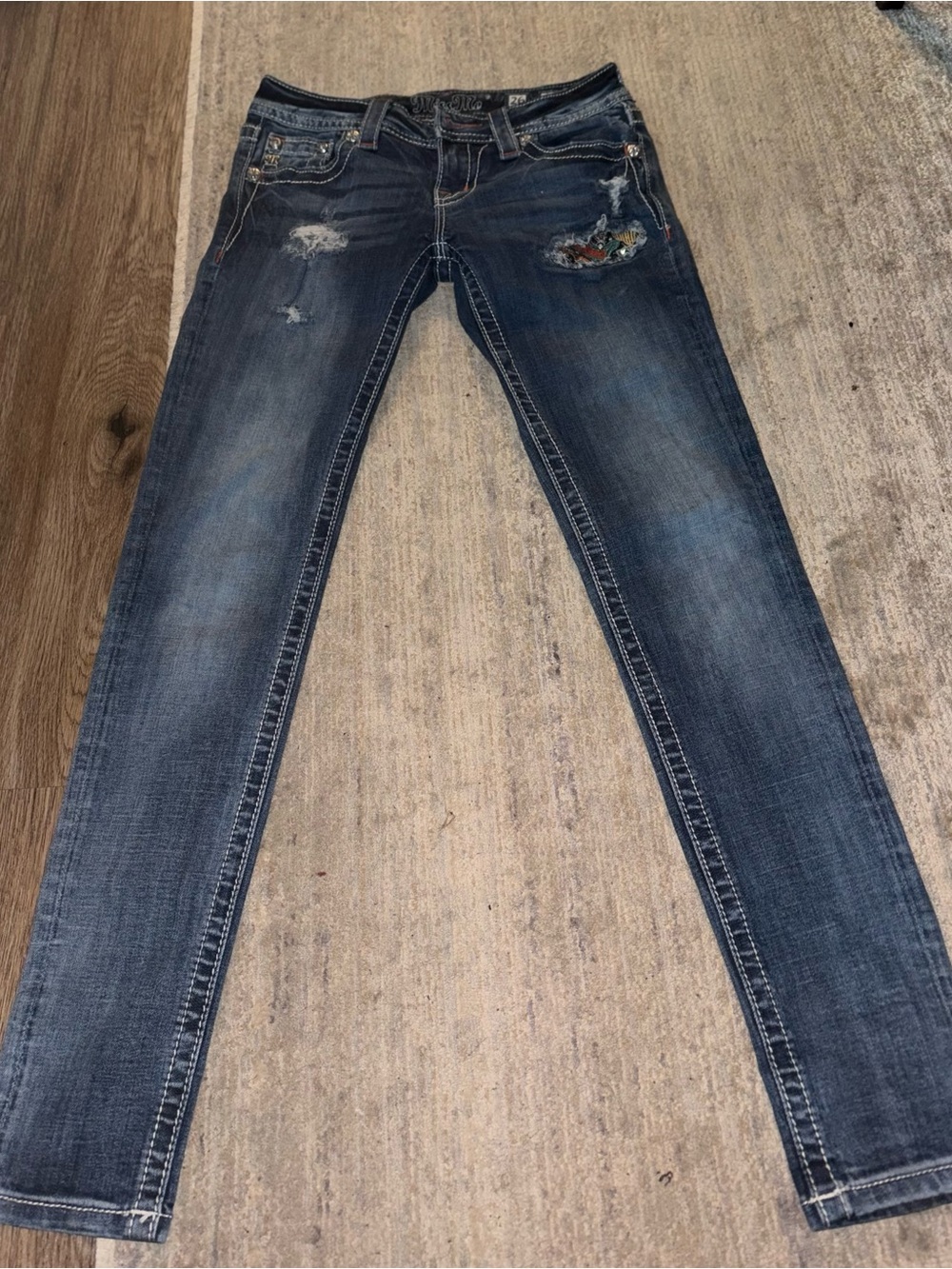 Miss Me Navy Blue Skinny Jeans with Distressed Detail